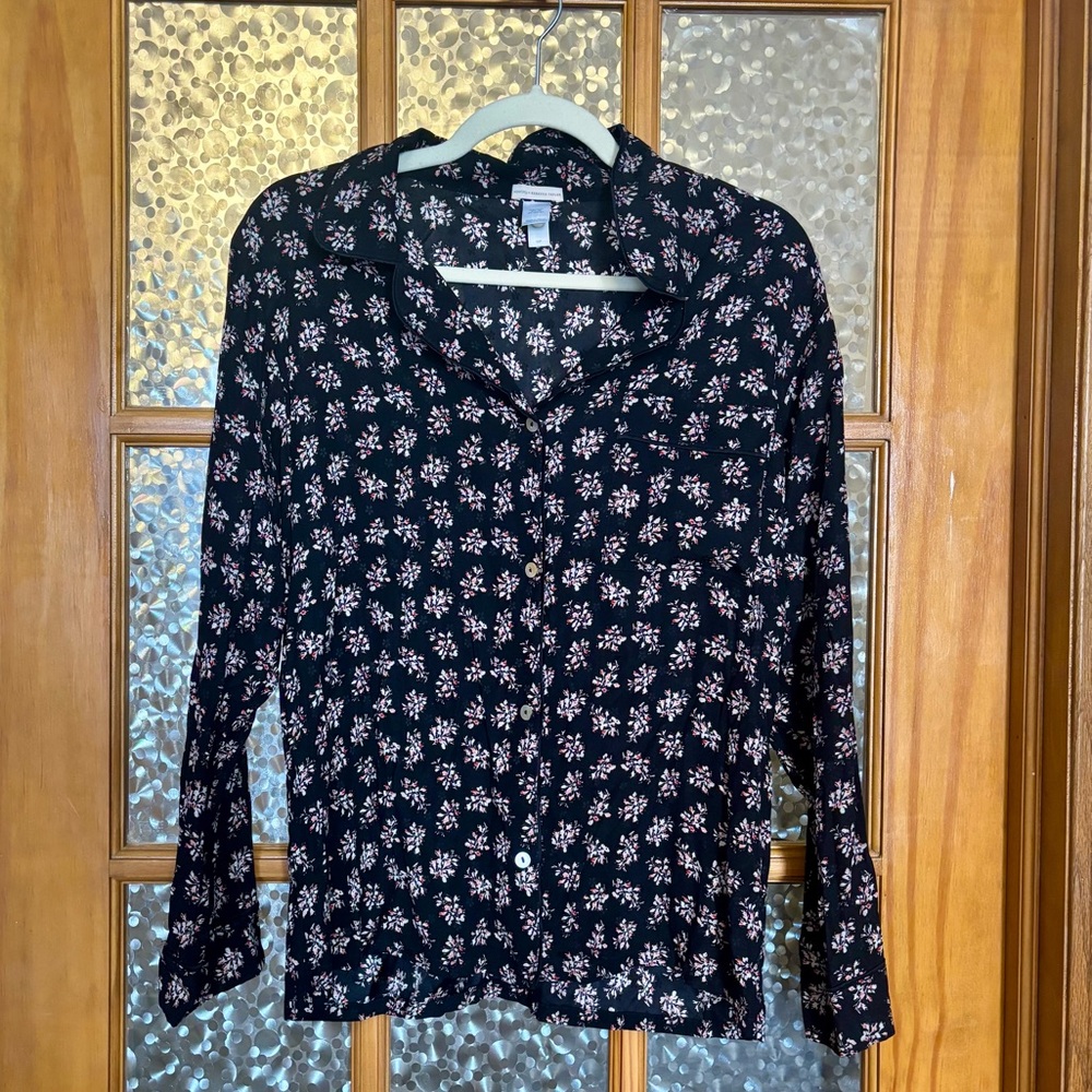 Eberjey x Rebecca Taylor Silk Floral Button Down Pajama Top